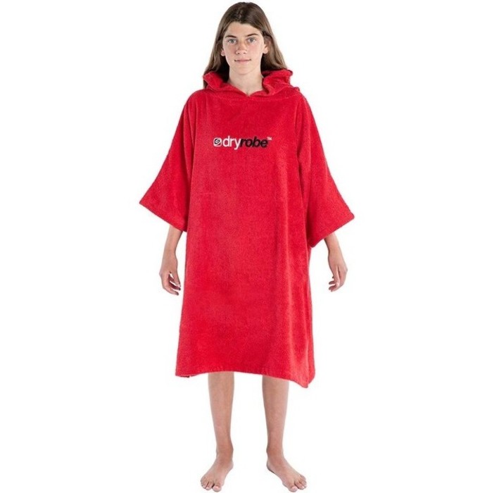 2023 Dryrobe Junior Organic Cotton Hooded Towel Changing Robe - Red